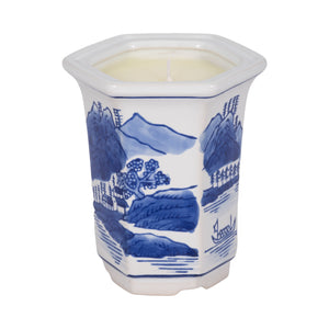 4", 5oz  Chinoiserie Candle , Blue/white