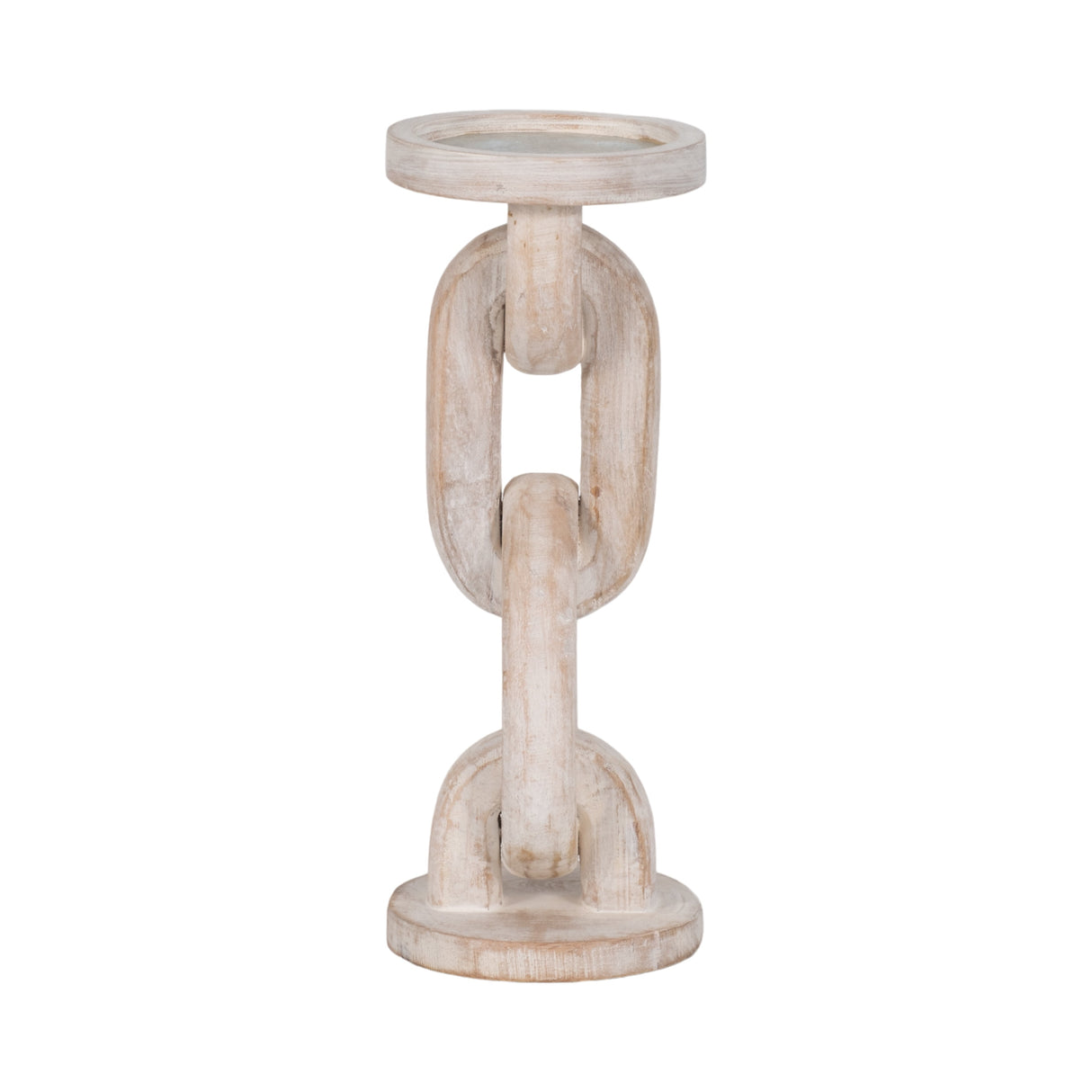 Wood, 11" Chain Pillar Candle Holder, White