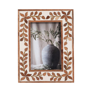 4x6 Wood Inlay Vine Photo Frame, Natural