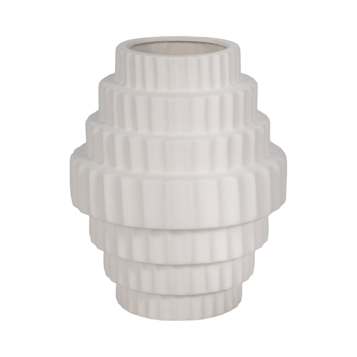 10" Textured Staggered Vase, White