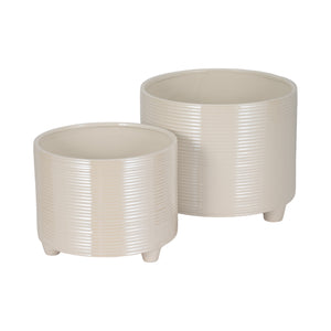 S/2 10/12" Iridescent Ribbed Planters, Ivory