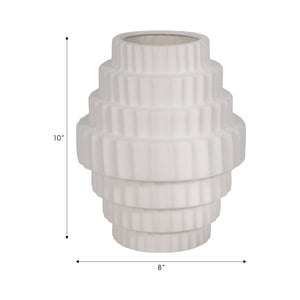 10" Textured Staggered Vase, White