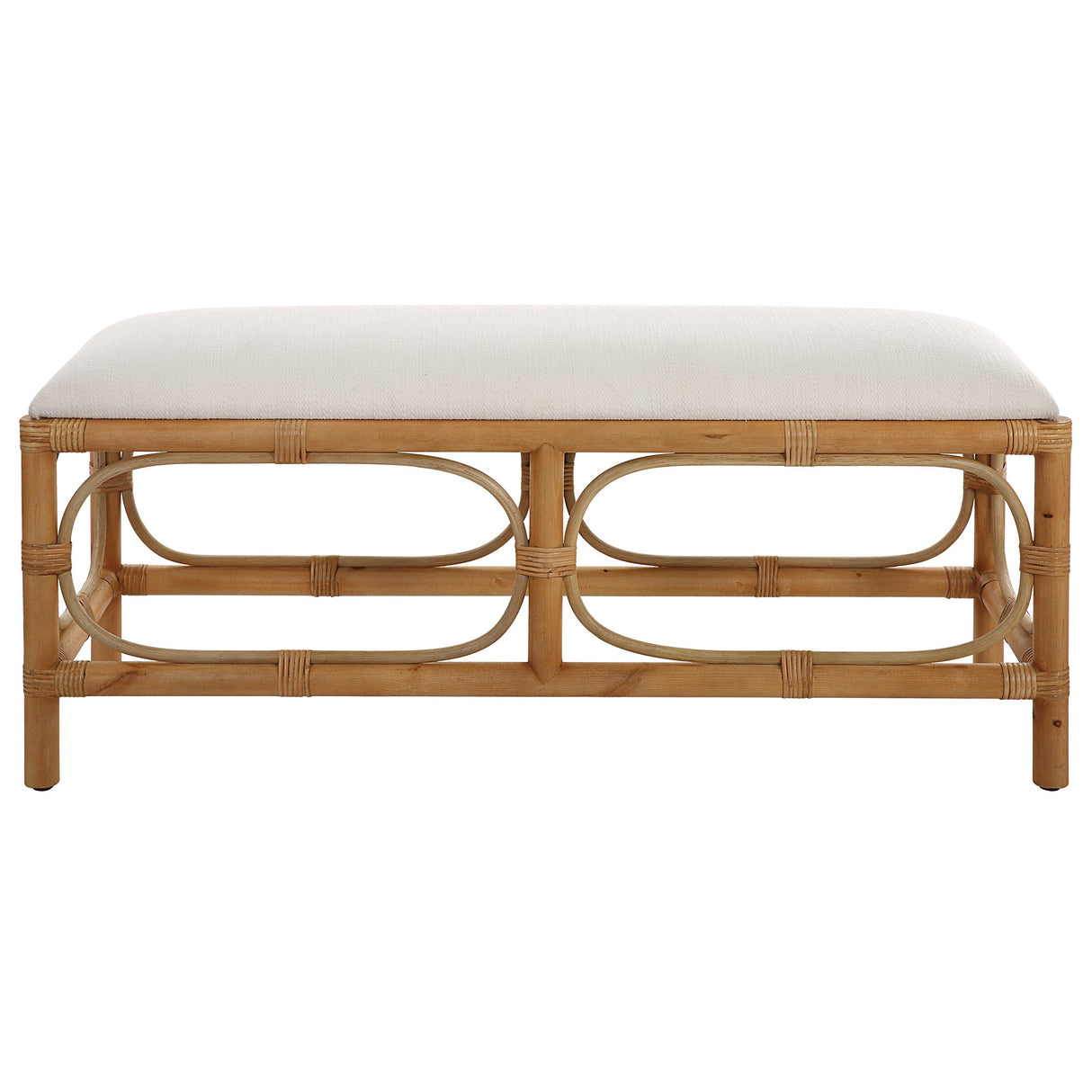 Uttermost Laguna White Fabric Rattan Bench