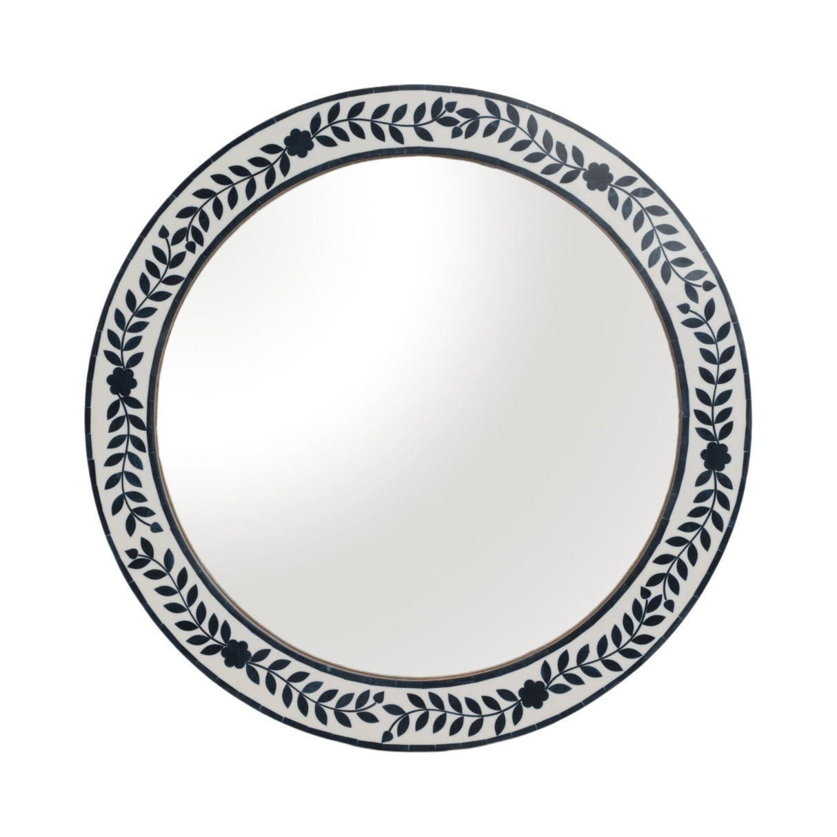 24" Blue Petals Resin Frame Mirror, White/blue