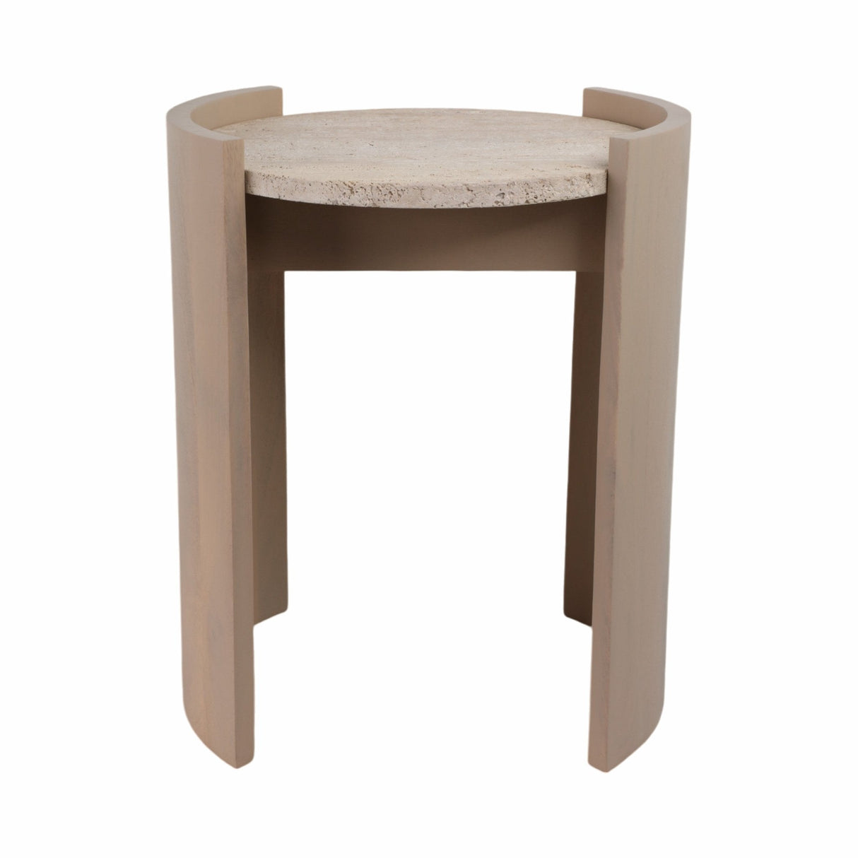 24" Leiona Travertine And Wood Accent Table