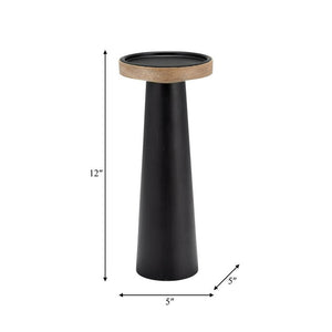 Wood, 12" Flat Candle Holder Stand, Black/Natural