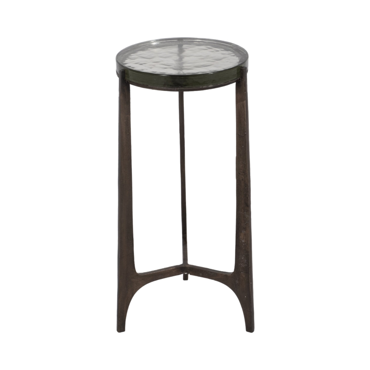 22" Thick Glass Top Round Accent Table, Antique Br