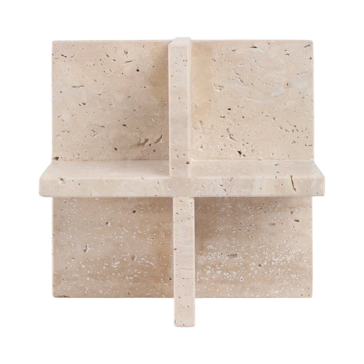 8X8" TRAVERTINE GEO OBJECT, TAN