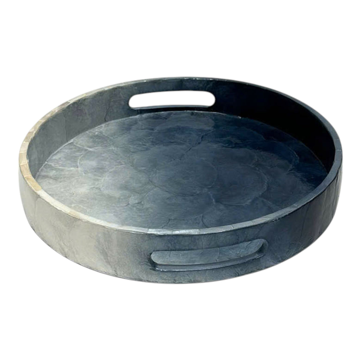 S/3 12/14/16" Ombre Capiz Trays, Ivory/blue