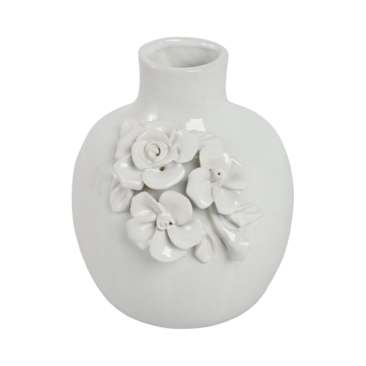 6x5" Rose Applique Bud Vase, Cream