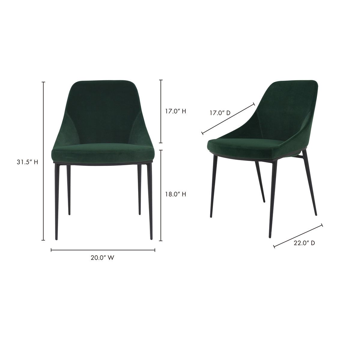 Sedona Dining Chair Green Velvet-M2