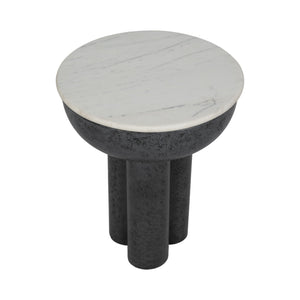 20" Chunky Leg Accent Table Marble Top, White/blk