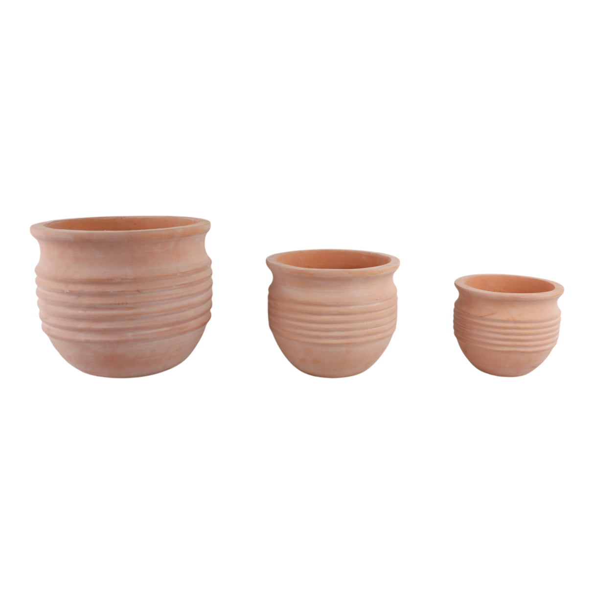 S/3 9/12/15" Terracotta Ribbed Pots, Natural