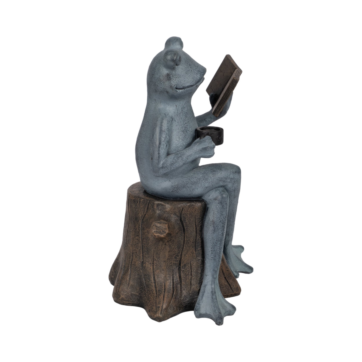 13" Frog On Stump With Book And Coffee, Multi