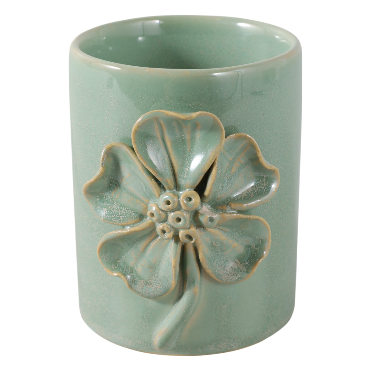 4" Flower Applique Pencil Cup, Green