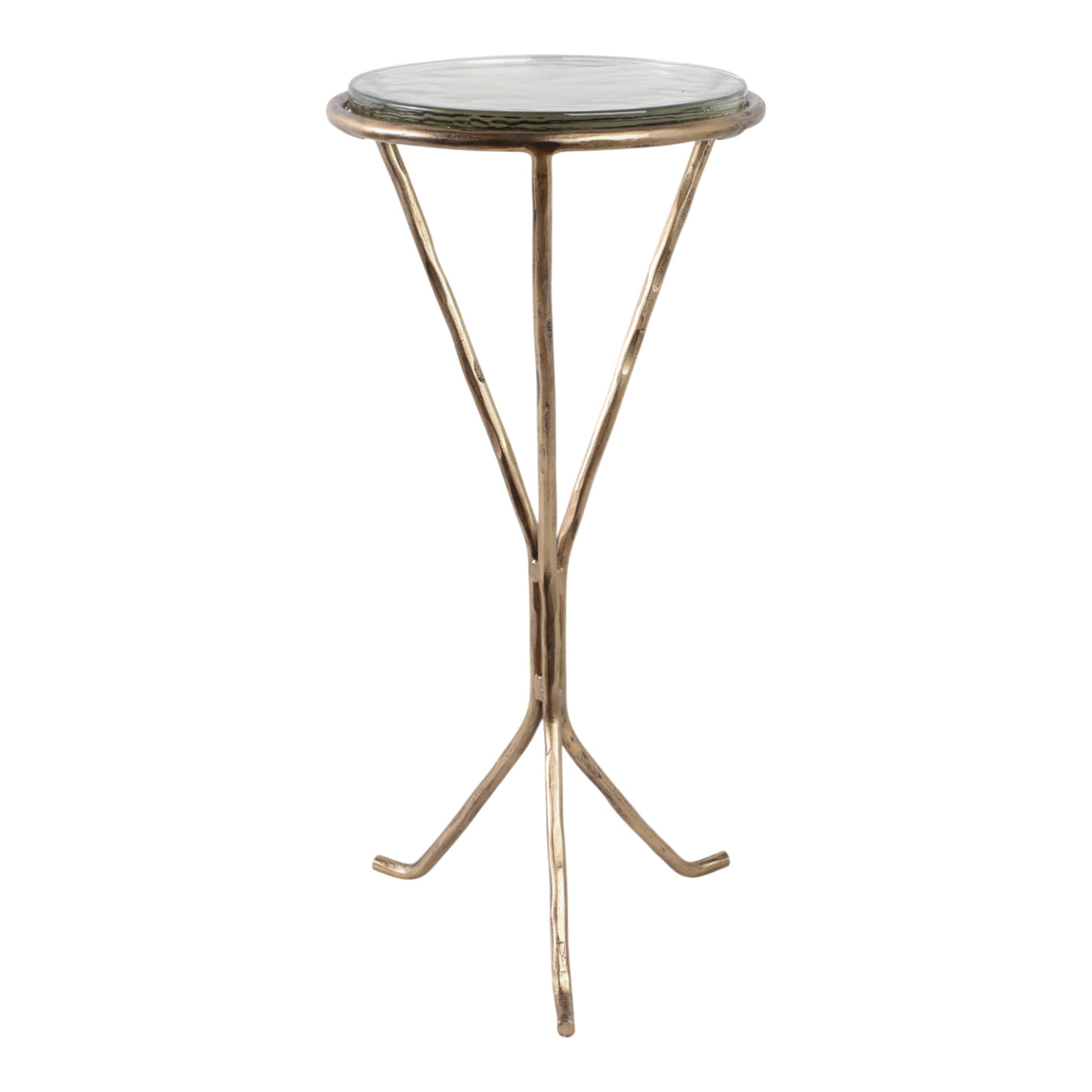 22x11" Recycled Glass Top Metal Drink Table, Gold