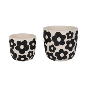 S/2 7/9" Flower Power Planters, Black