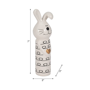 7" Squiggly Bunny With Gold Heart, White/black