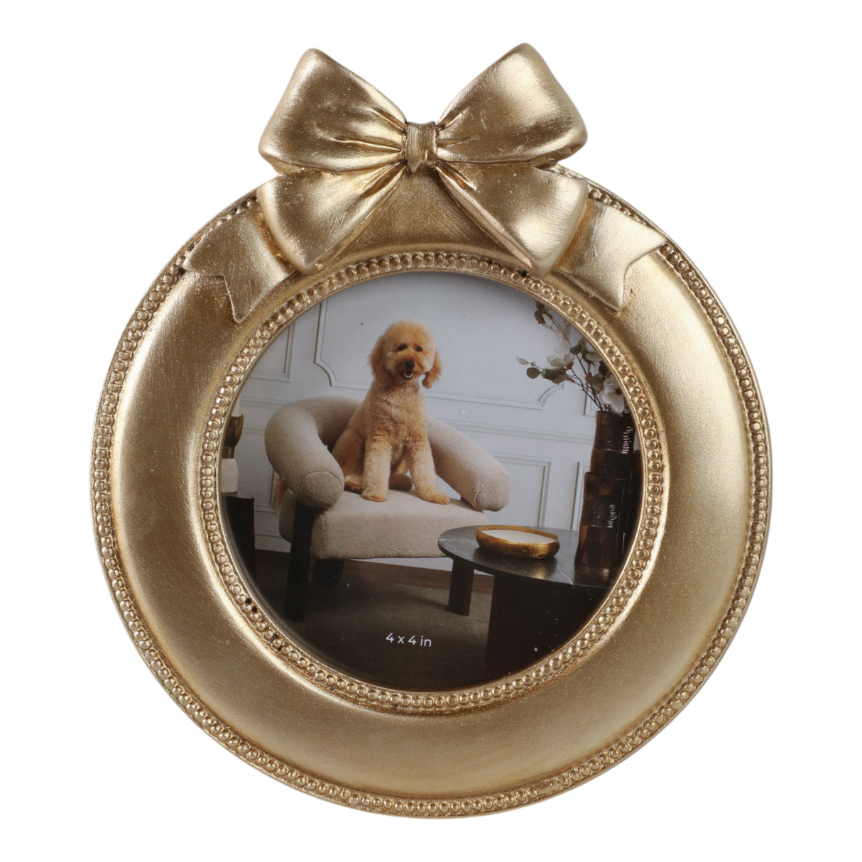 4x4 Bow On Round Photo Frame, Gold