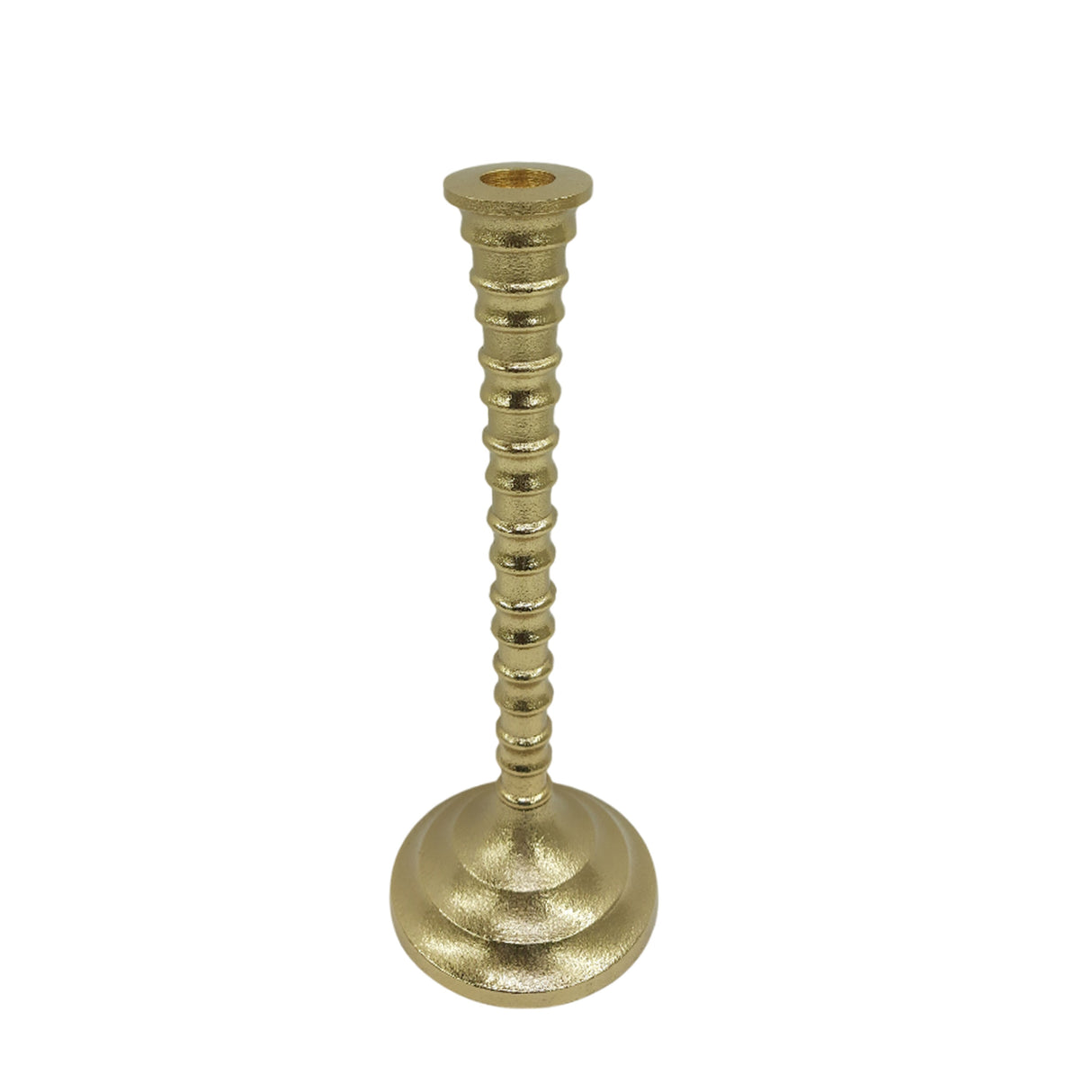 11x4" Ribbed Metal Taper Holder, Gold