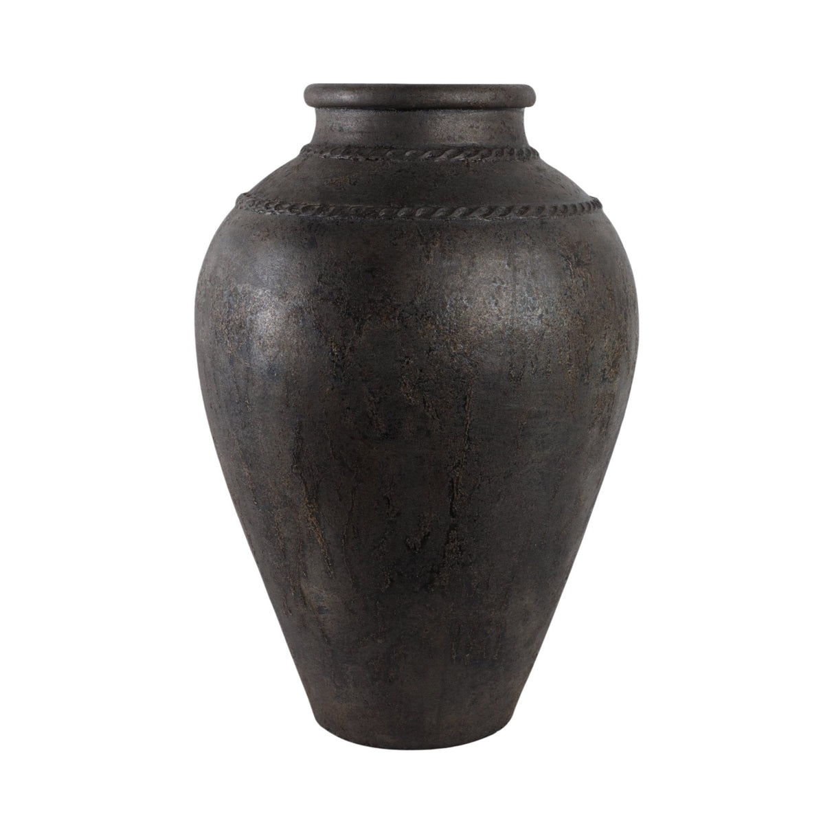 30" Terracotta Floor Vase, Rustic Black
