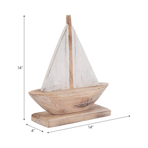 Wood, 14" Sailboat, Natural/white