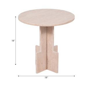 18" Travertine Accent Table Kd, Tan