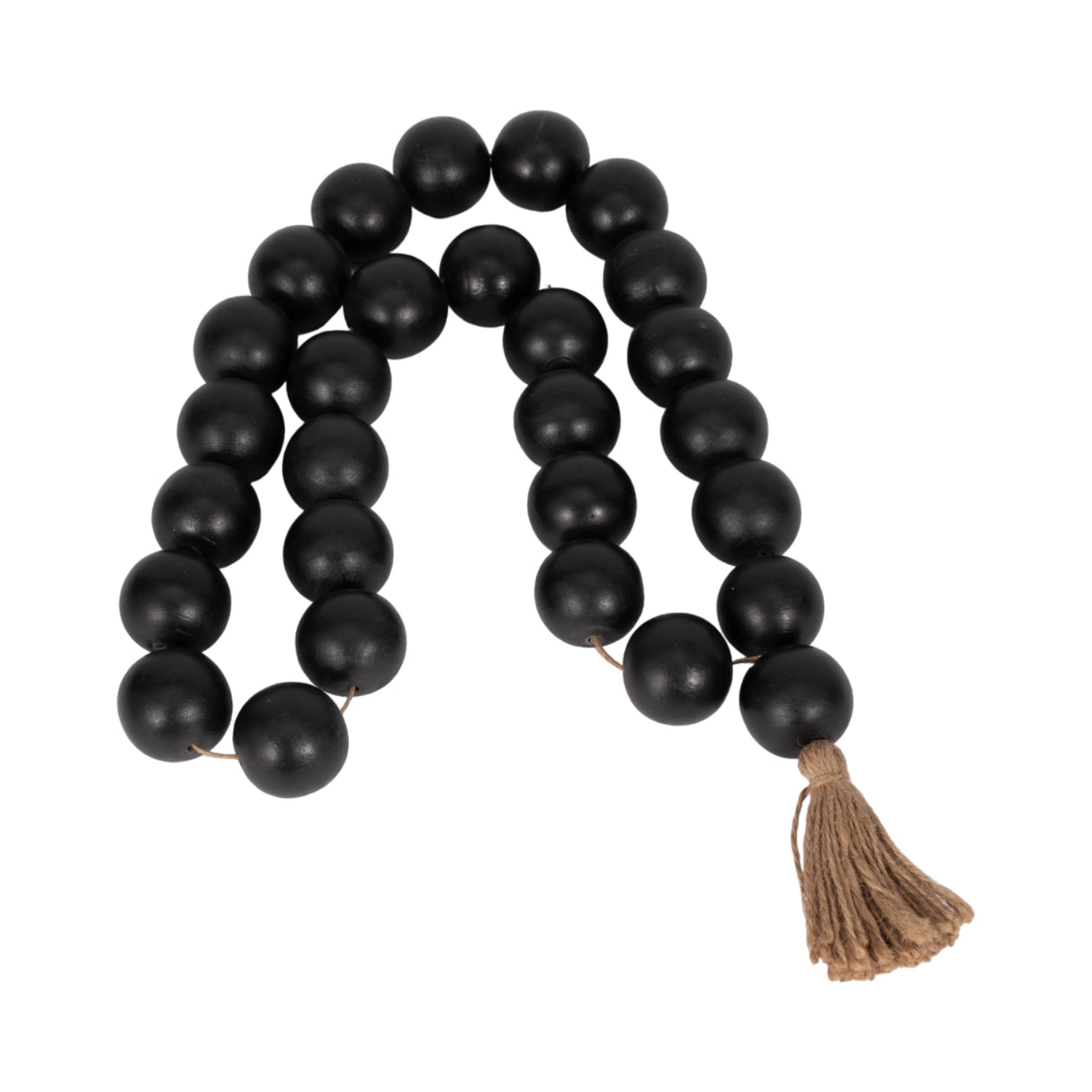 WOOD, 28" 2" DBL BEADED GARLAND W/ TASSEL, BLACK