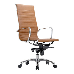 STUDIO OFFICE CHAIR HIGH BACK TAN VEGAN LEATHER