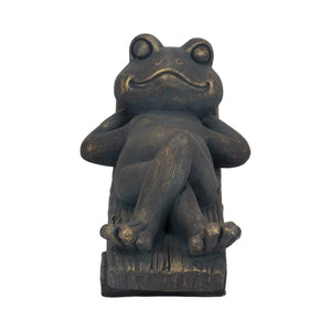 15" Relaxed Frog On Lounger, Bronze