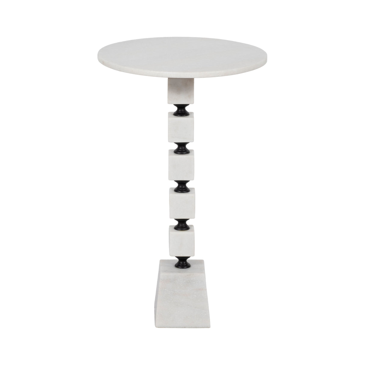 24" Stacked Marble Accent Table, White Kd