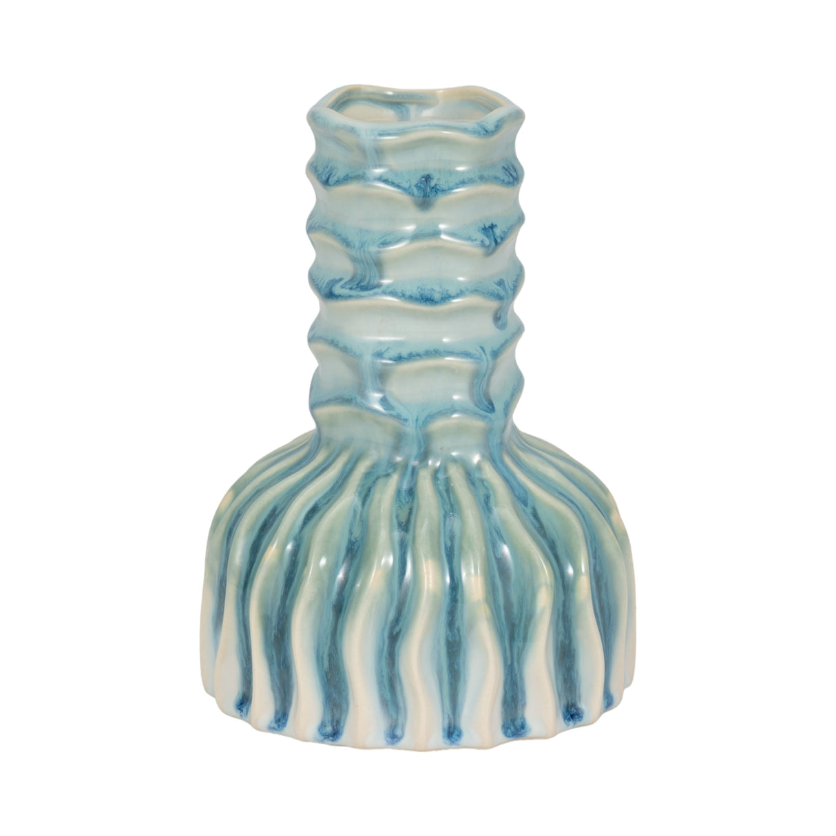 8" Coastal Ribbed Bud Vase Reactive Finish, Blue