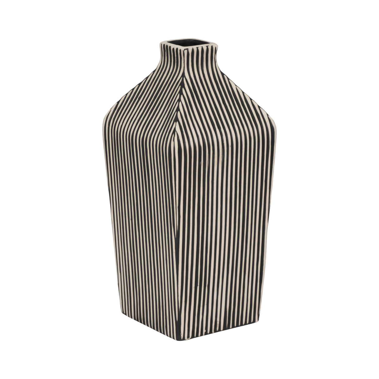 11" Lines Square Vase, Black/white