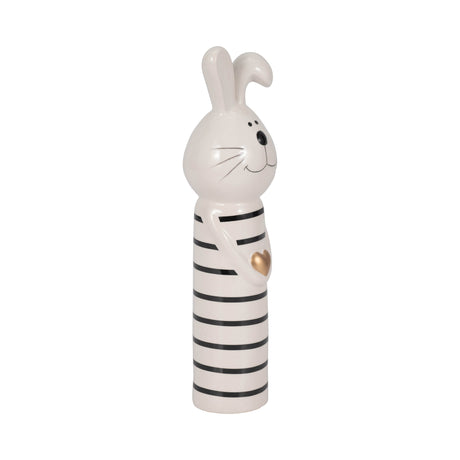 10" Lines Bunny With Gold Heart, White/black