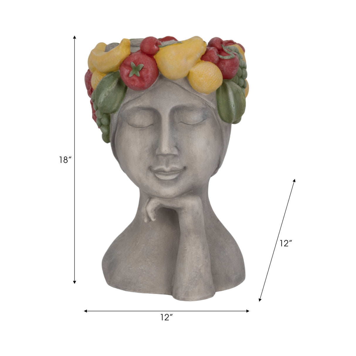 18" Lady With Fruit Planter, Grey/multi