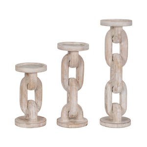 Wood, 14" Chain Pillar Candle Holder, White