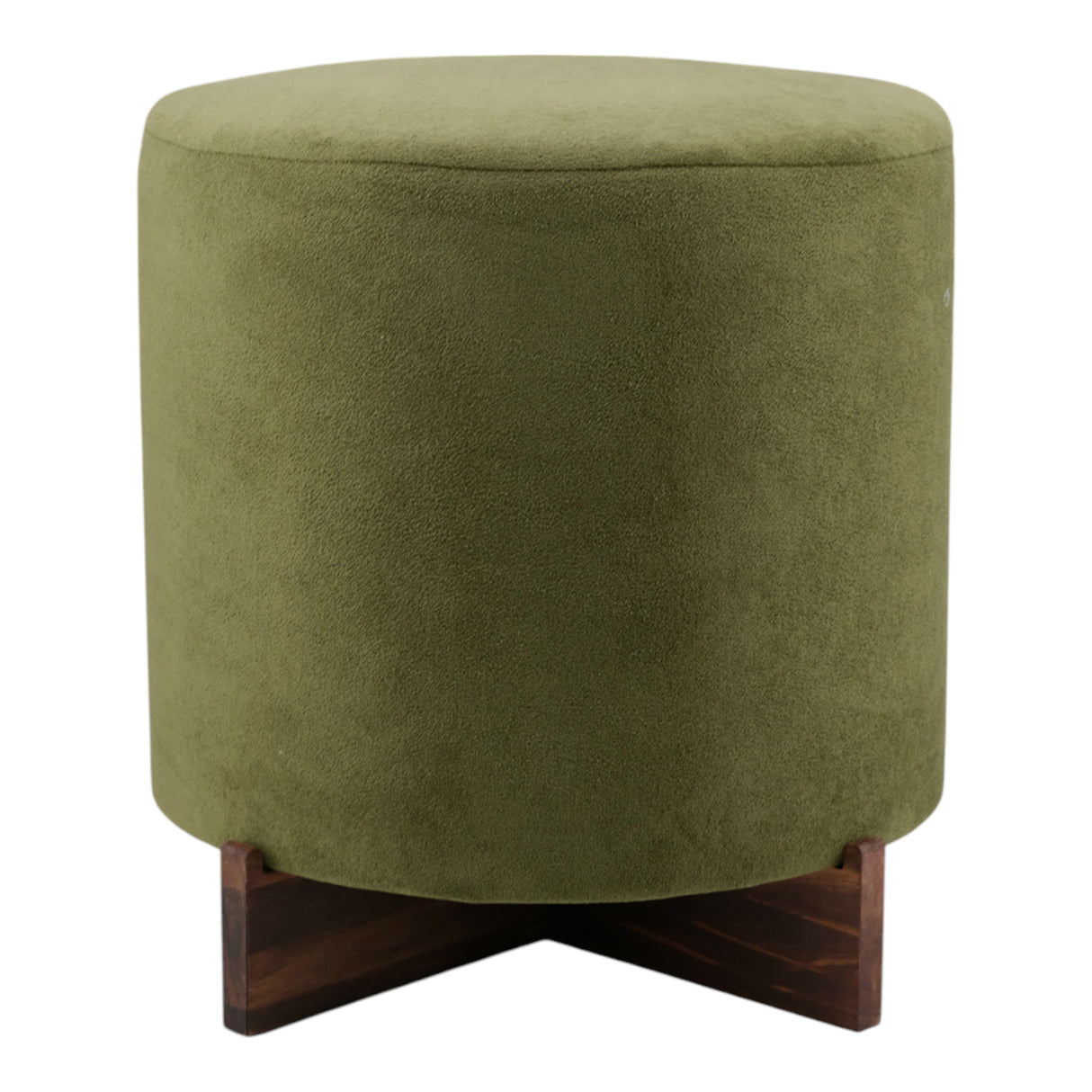 18" Modern Velvet Ottoman With Wood Base, Green
