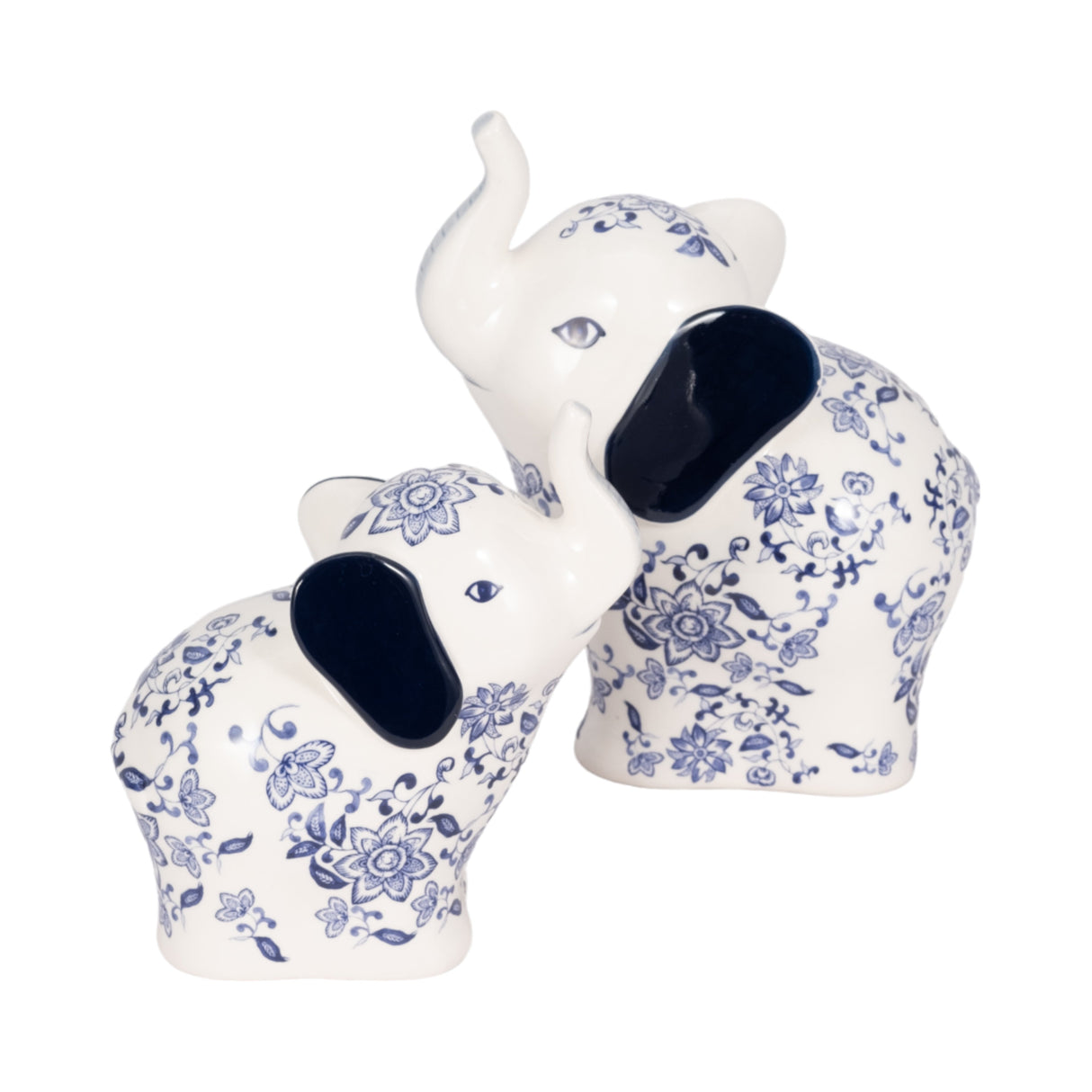 6" Trunk Up Chinoiserie Elephant, Blue/white