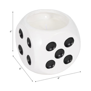 4" 9 Oz Tobacco Dice Candle, White/black