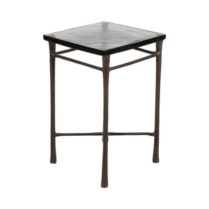 22" Thick Glass Top Square Accent Tale, Antique Br