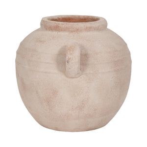 15" Round Weathered Terracotta Vase, White/natural