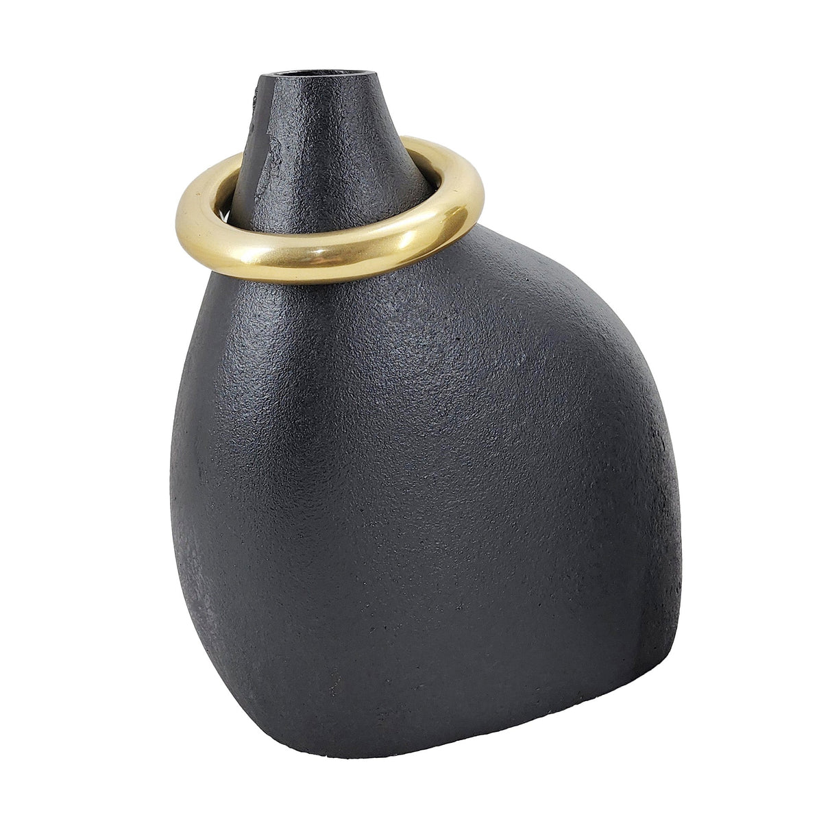 14" Rouen Small Black Vase With Ring