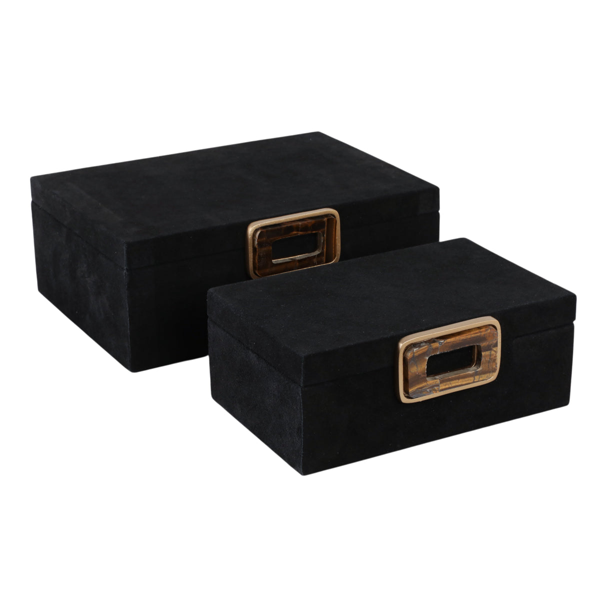 S/2 11/14" Lawson Suede Tigers Eye Gemstone Hardwa