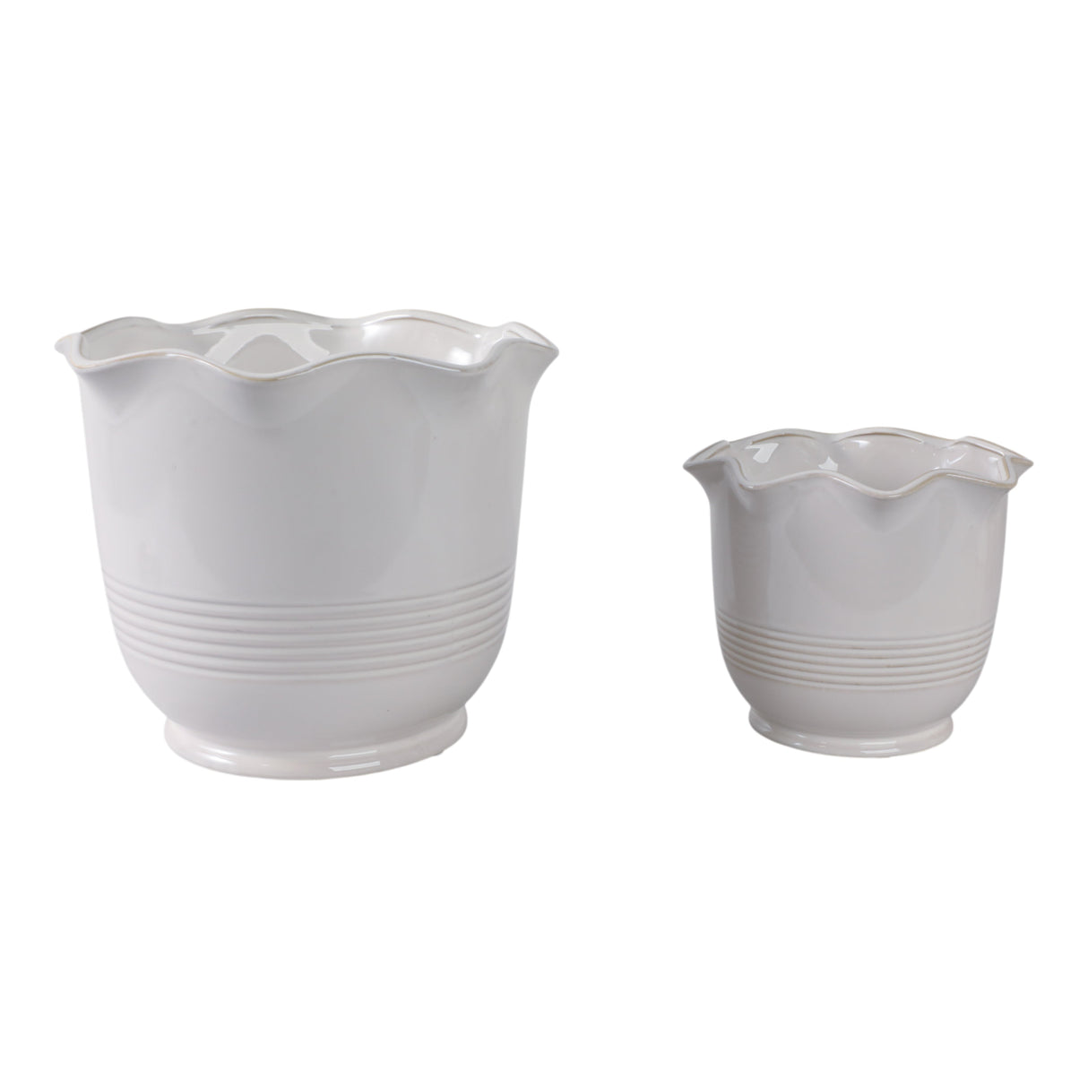S/2 8/11" Ruffle Edge Planter, Ivory