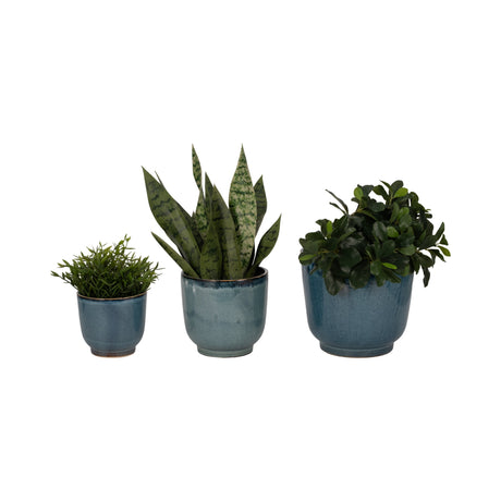 S/3 6/8/10" Reactive Finish Planters, Blue