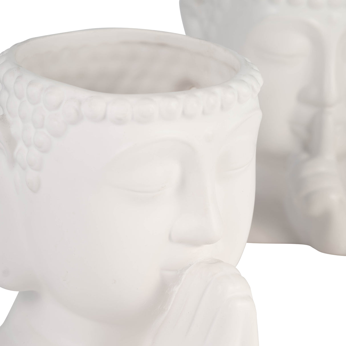 Cer, S/3 7"h Buddha Head Planters, White