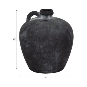 12" Weathered Terracotta Jug With Handle, Black