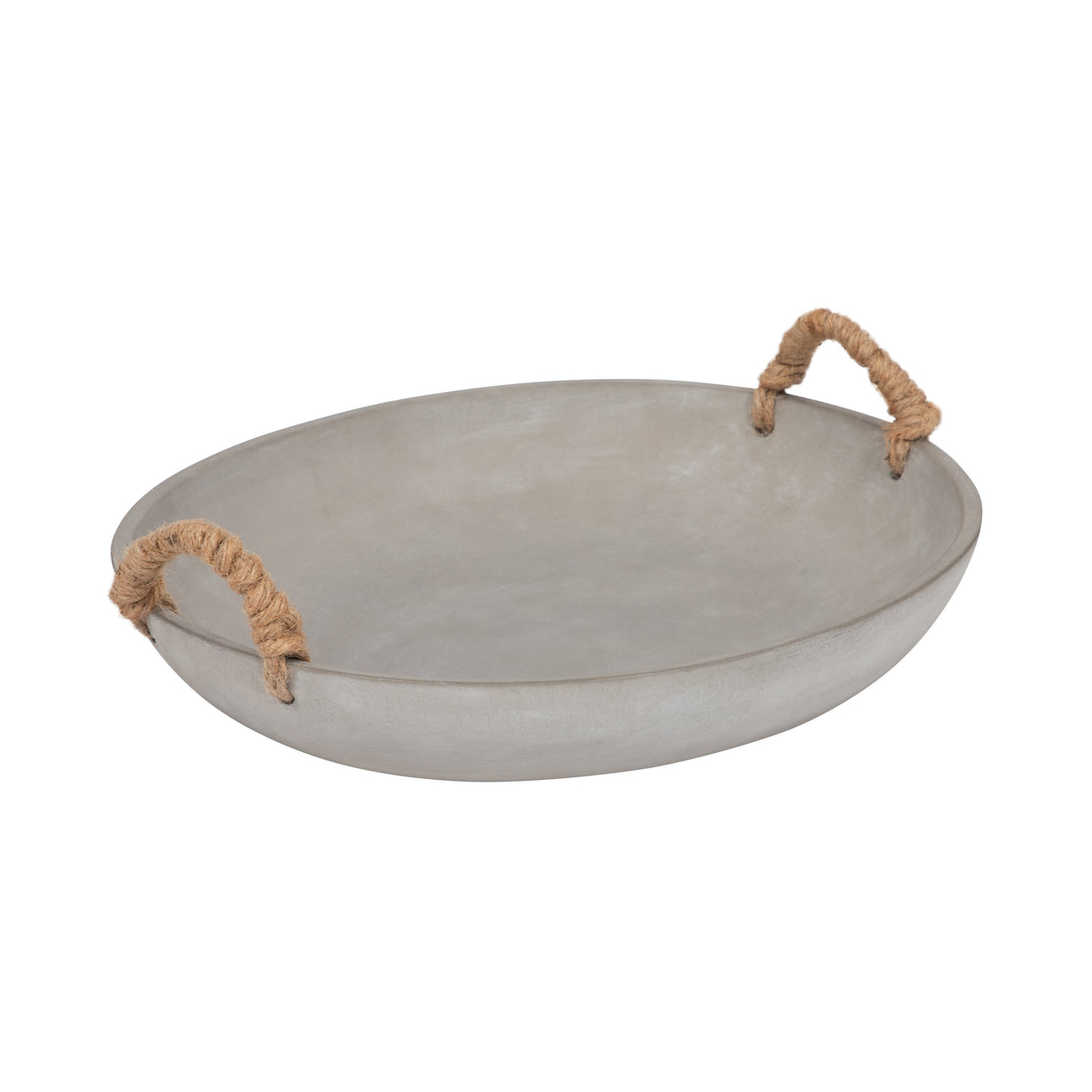 12" Cement Bowl W/ Woven Handles, Grey