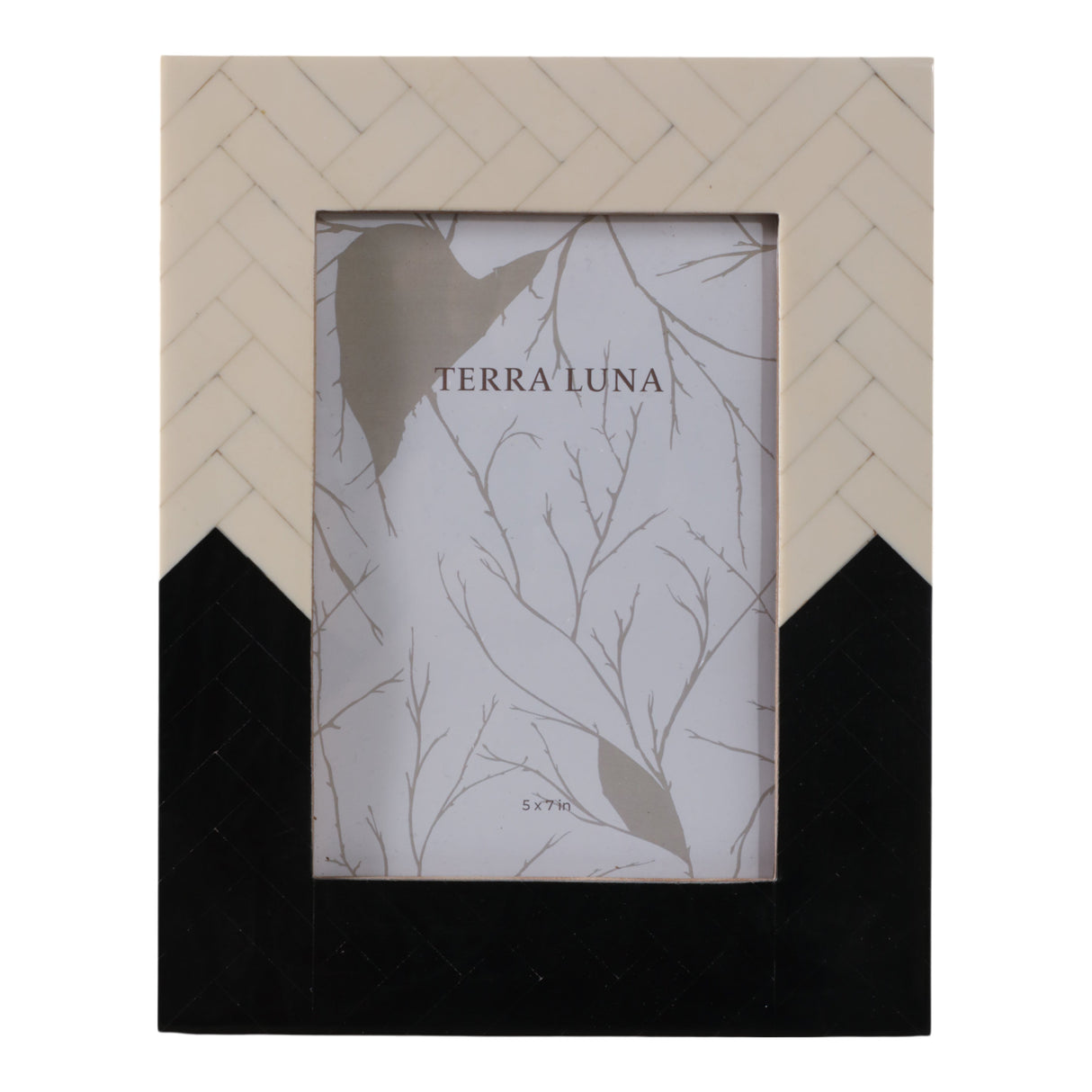 5x7" Herringbone 2-tone Photo Frame, Ivory/ Black