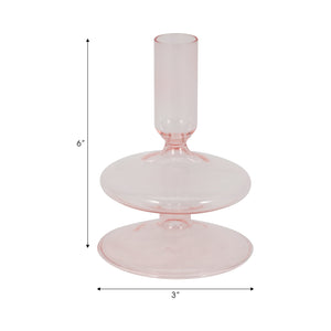 5" Vintage Glass Taper Candle Holder, Pink